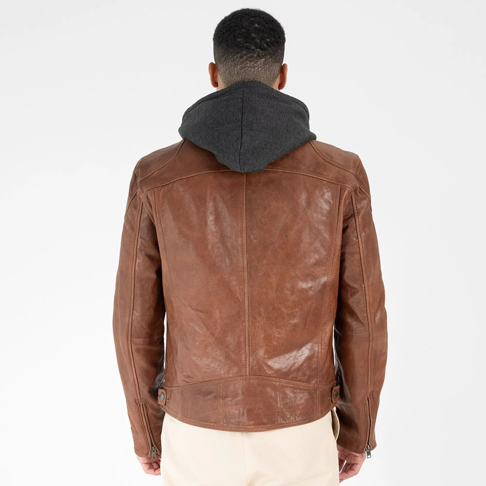 JACKET MEN'S LEATHER BIKO UF COGNAC