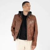 JACKET MEN'S LEATHER BIKO UF COGNAC