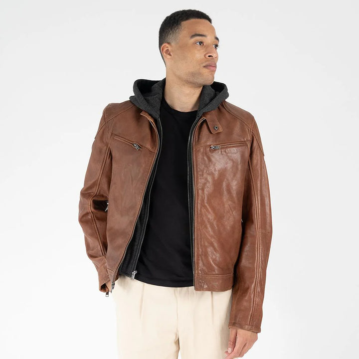 JACKET MEN'S LEATHER BIKO UF COGNAC