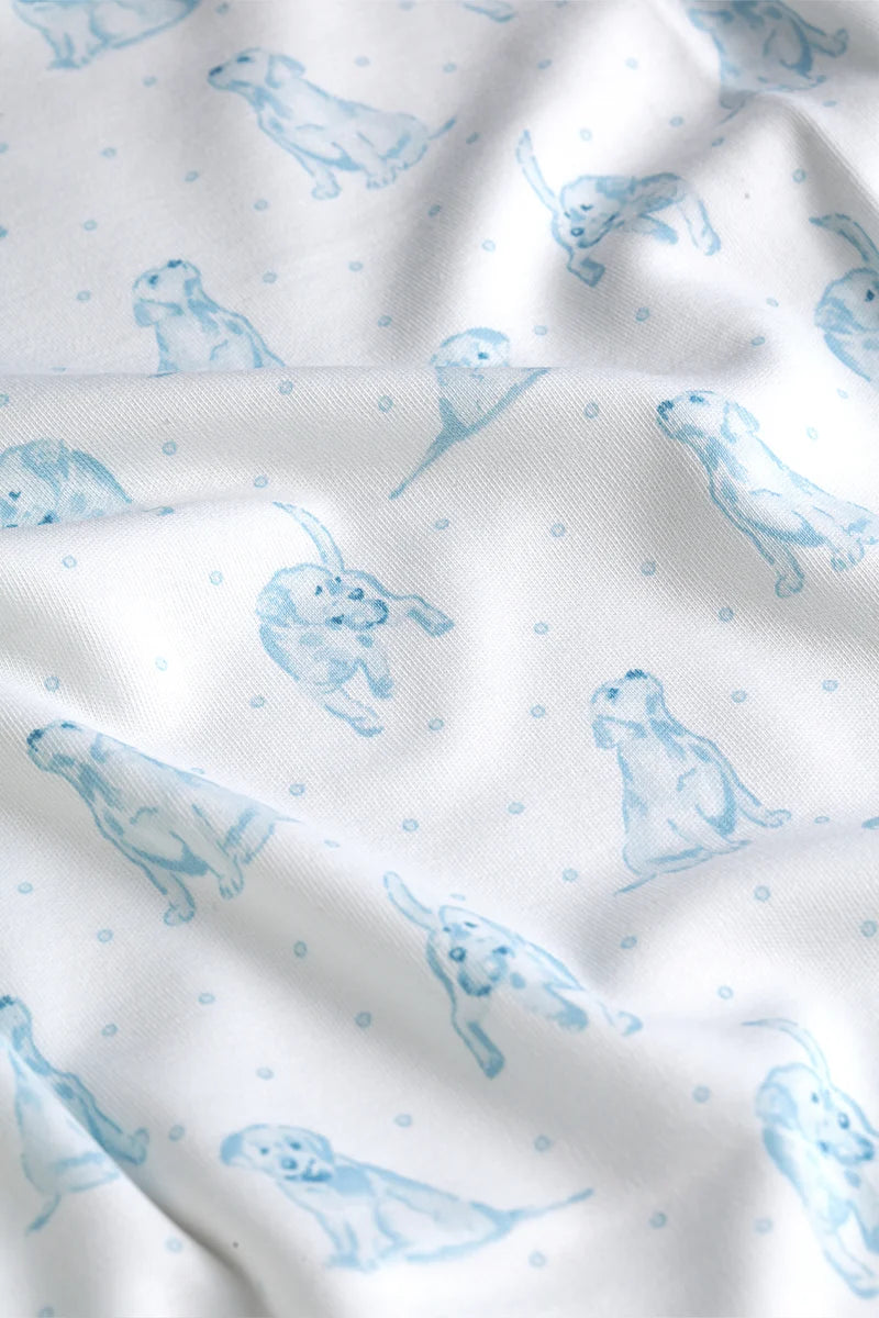 BABY BLANKET BLUE PUPPY LOVE PRINT