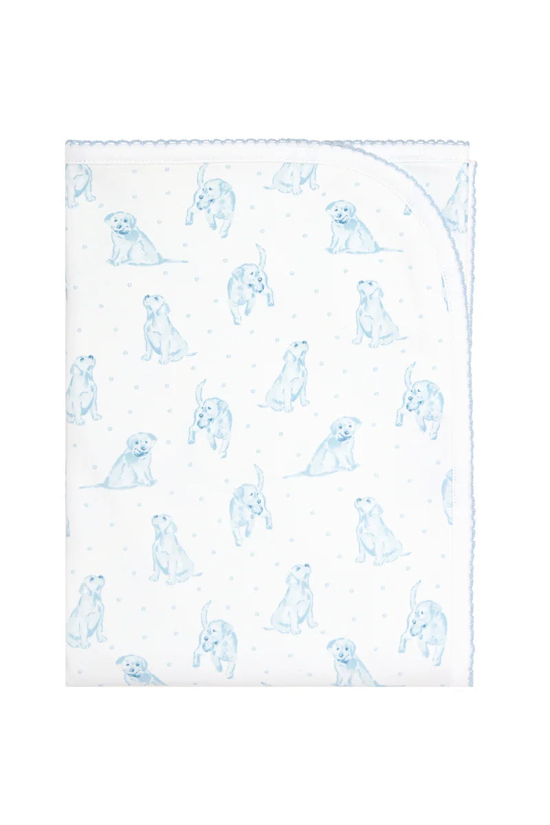 BABY BLANKET BLUE PUPPY LOVE PRINT