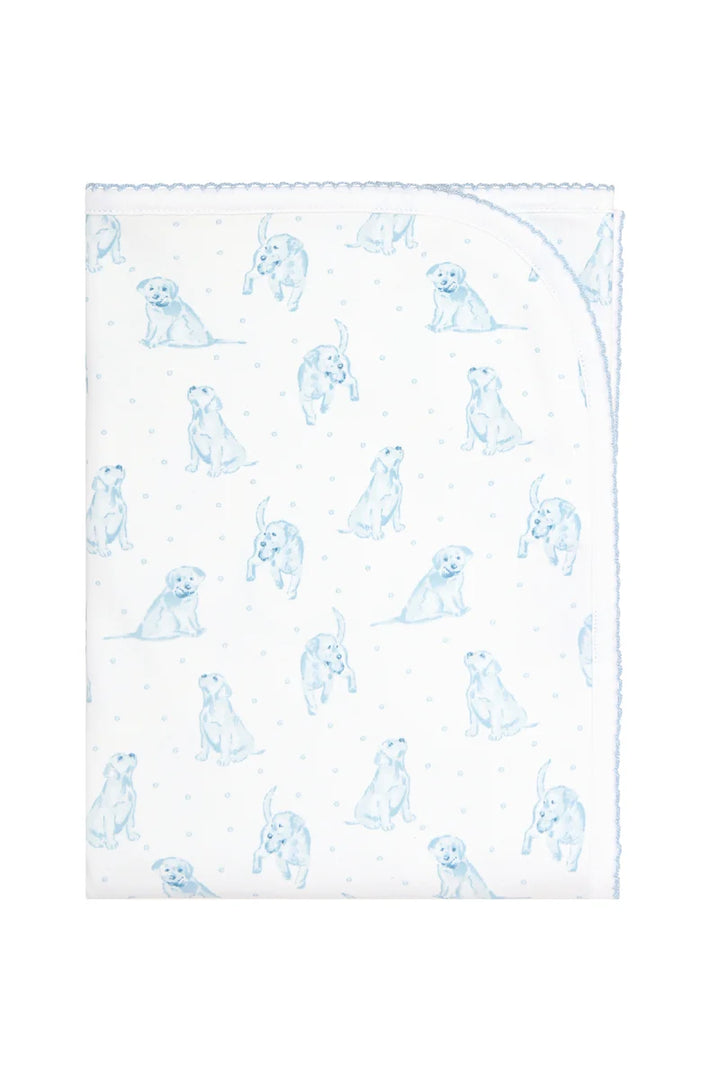 BABY BLANKET BLUE PUPPY LOVE PRINT
