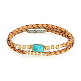 BRACELET TURQUOISE WIRED PEARLS DOUBLE LEATHER 6.5''
