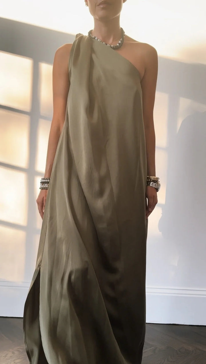 DRESS PAIX ONE SHOULDER TWISTED ARM OLIVE