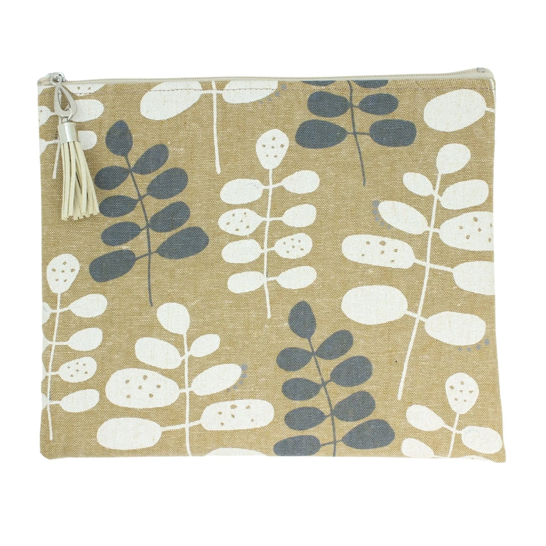 MED POUCH CANVAS JUTE LEAVES #54950