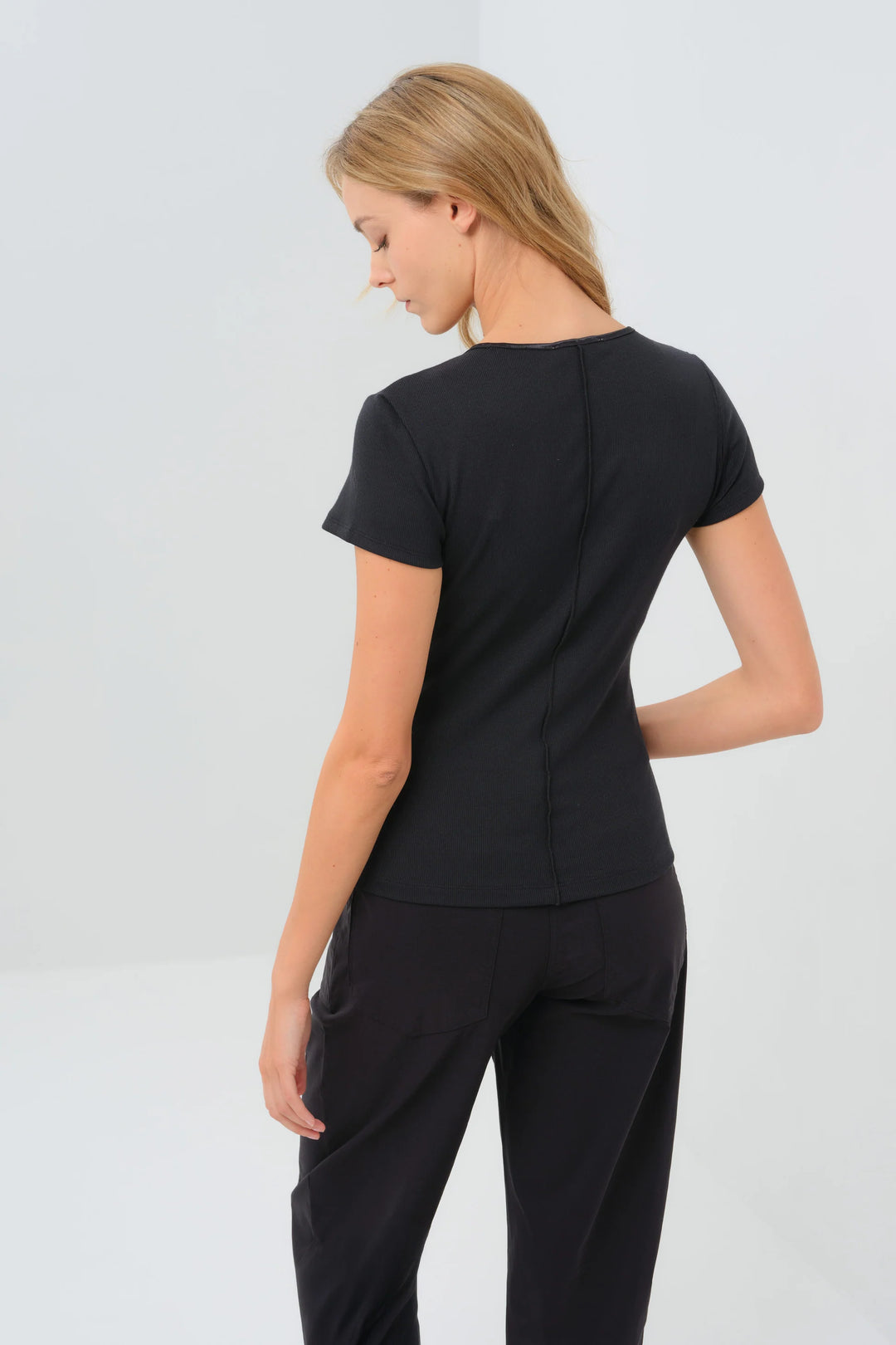 RIB TOP SHORT SLEEVE CELESTE