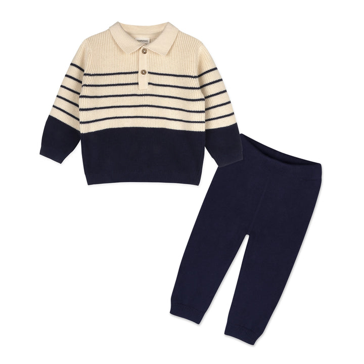 S/2 PULLOVER & PANTS NAVY STRIPE POLO