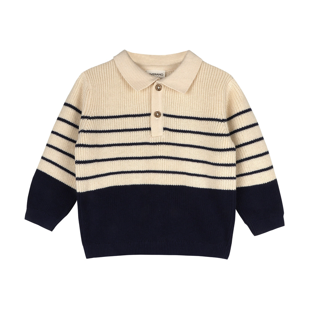 S/2 PULLOVER & PANTS NAVY STRIPE POLO