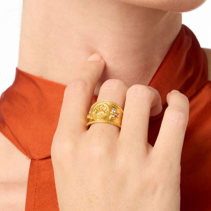 RING COIN CREST GOLD CZ