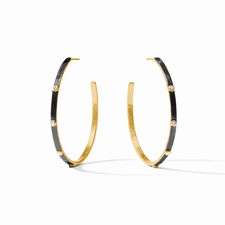 EARRING HOOP CRESCENT MIXED METAL CZ