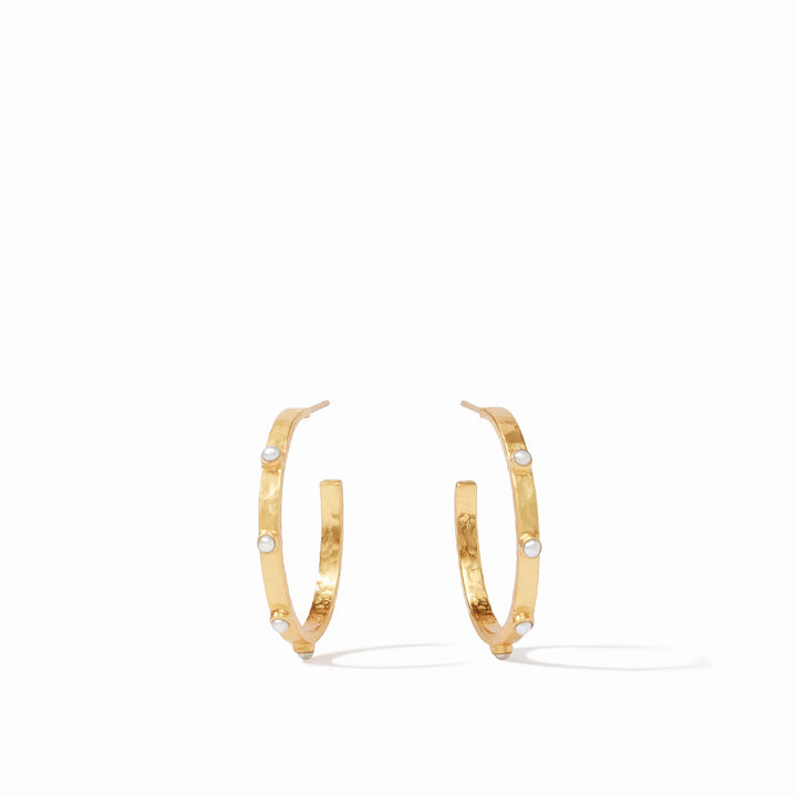 EARRING CRESCENT HOOP GOLD PEARL