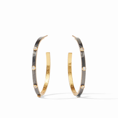 EARRINGS HOOP CRESCENT MIXED METAL CZ