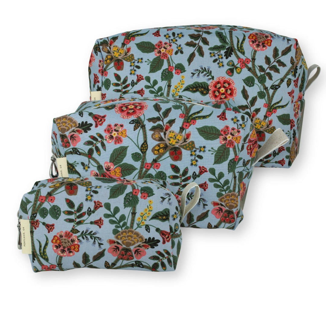 TOILETRY BAG ART FLORAL SLATE BLUE