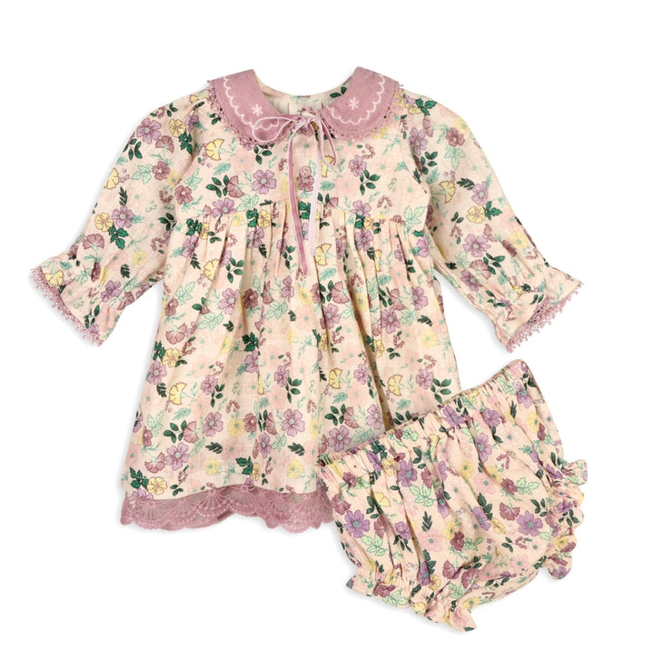 DRESS+BLOOMER FLORAL COLLAR LILAC S/2