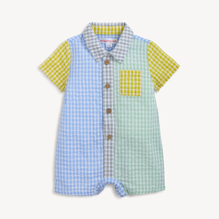 ROMPER COLLAR MULTI GINGHAM SHORT
