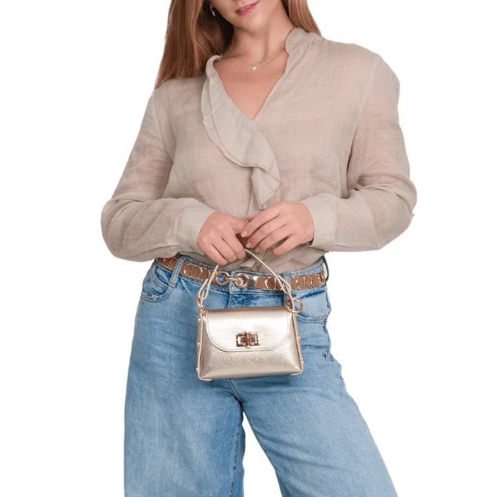 CROSSBODY BAG GENUINE ITALIAN LEATHER BAMBOO CLASP