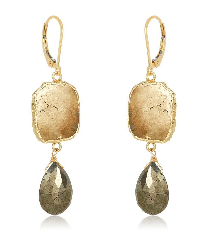 EARRING DROPS BEZELED PYRITE
