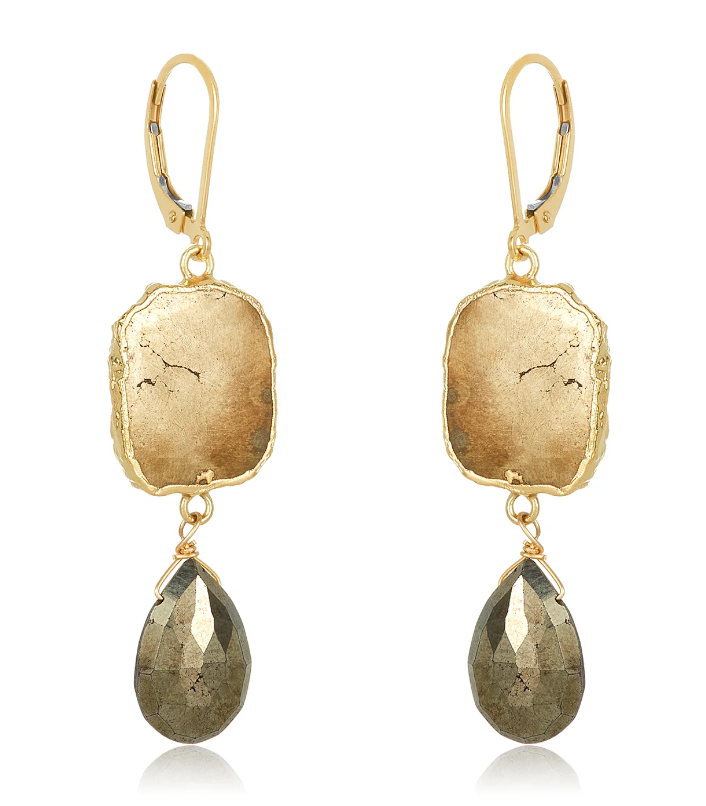 MABEL CHONG EARRING DROPS BEZELED PYRITE