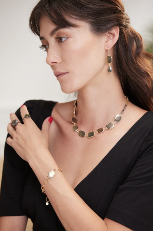 EARRING DROPS BEZELED PYRITE