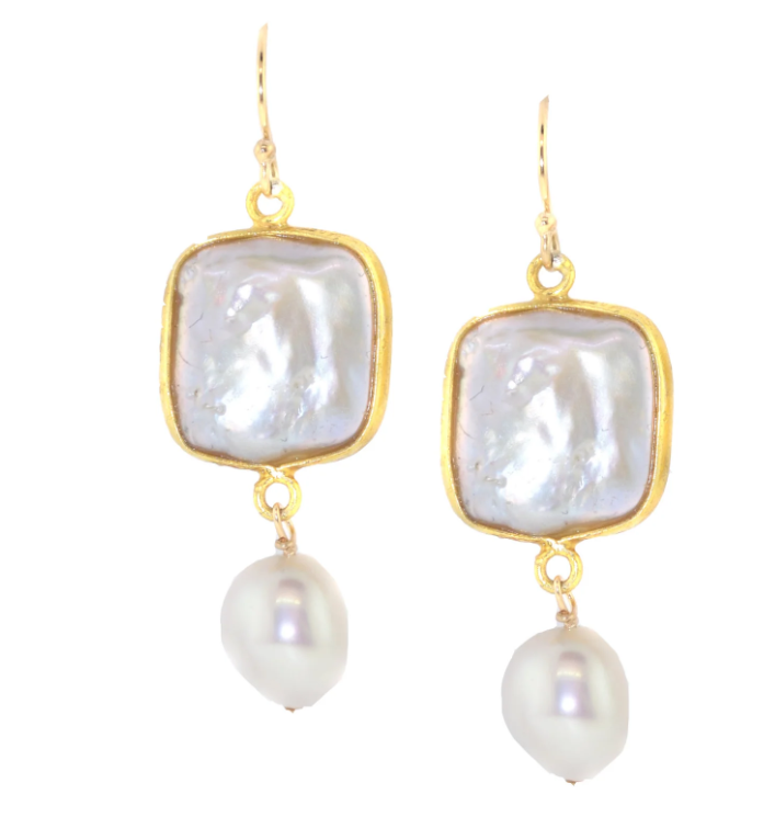 MABEL CHONG EARRING DROPS SQUARE PEARL POST