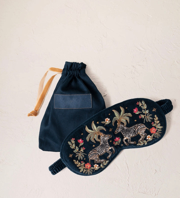 EYE MASK WILD ZEBRA PALM NAVY