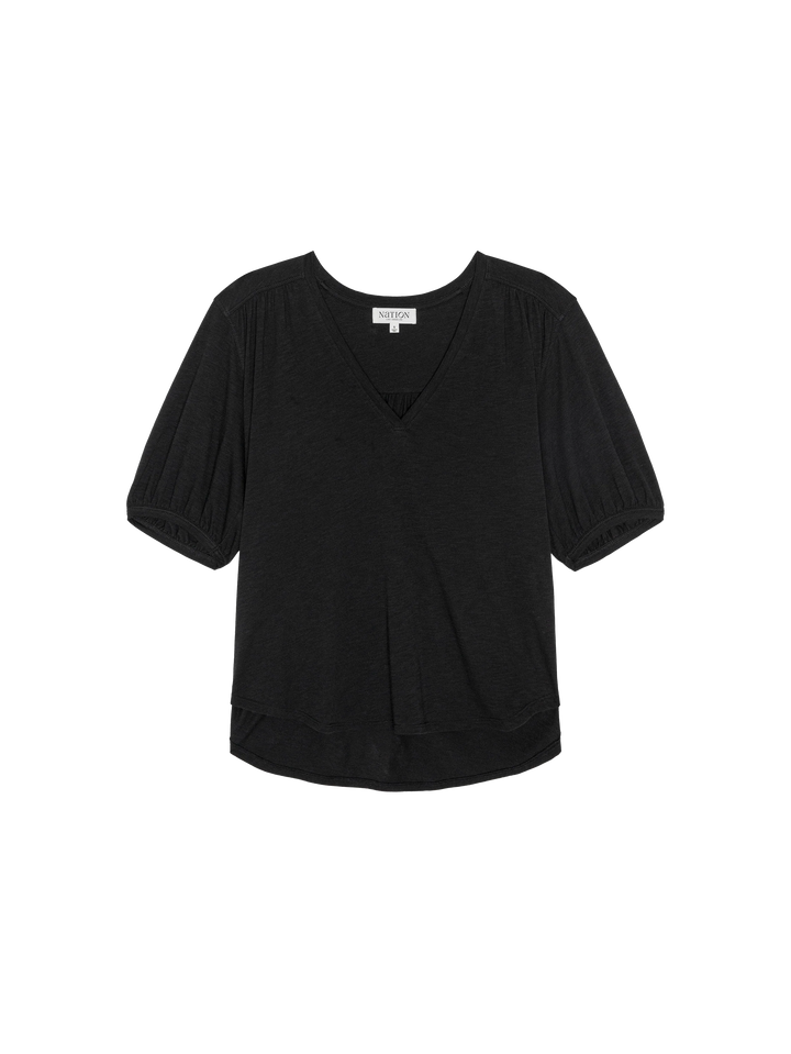 TEE SHIRRED SHOULDER TOP