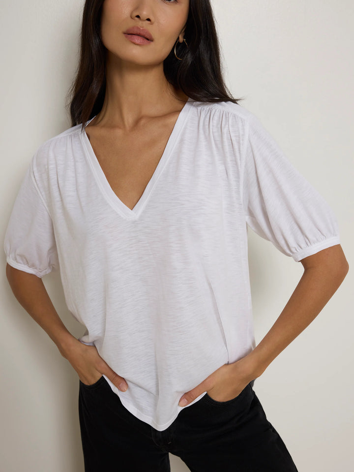 TEE SHIRRED SHOULDER TOP
