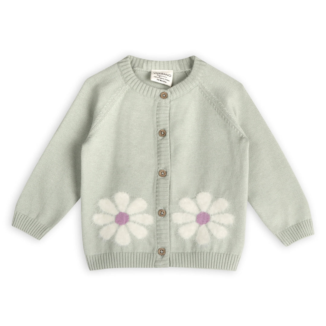 S/2 CARDIGAN+PANT FLOWER & HEART SAGE GREEN