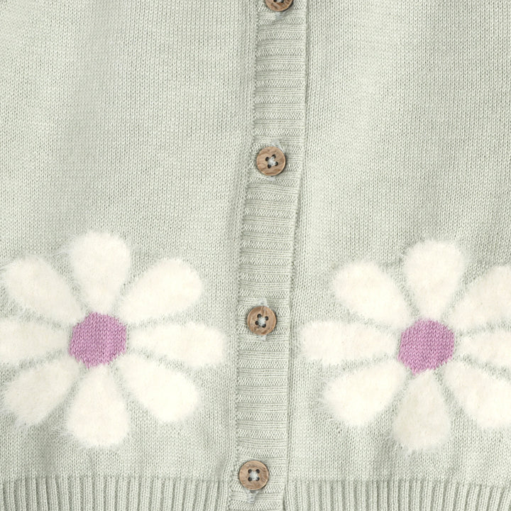 S/2 CARDIGAN+PANT FLOWER & HEART SAGE GREEN