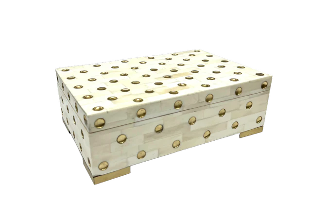BOX BONE W/ GOLD INLAY DOTS W/ BRASS FEET