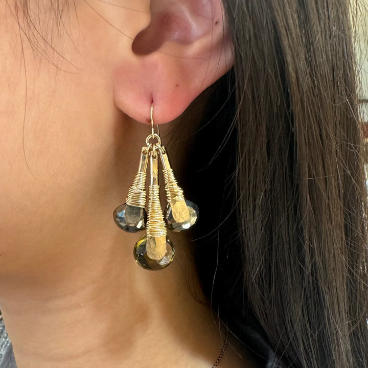 EARRING PYRITE AND SMOKY QUARTZ