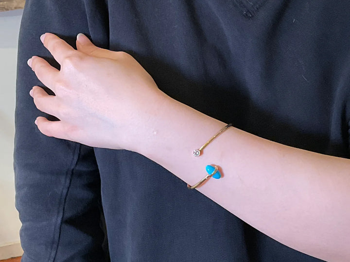 BANGLE OPEN CUFF TURQUOISE AND MOISSANITE