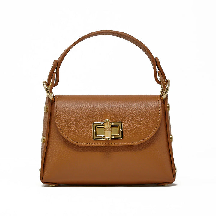 CROSSBODY BAG GENUINE ITALIAN LEATHER BAMBOO CLASP