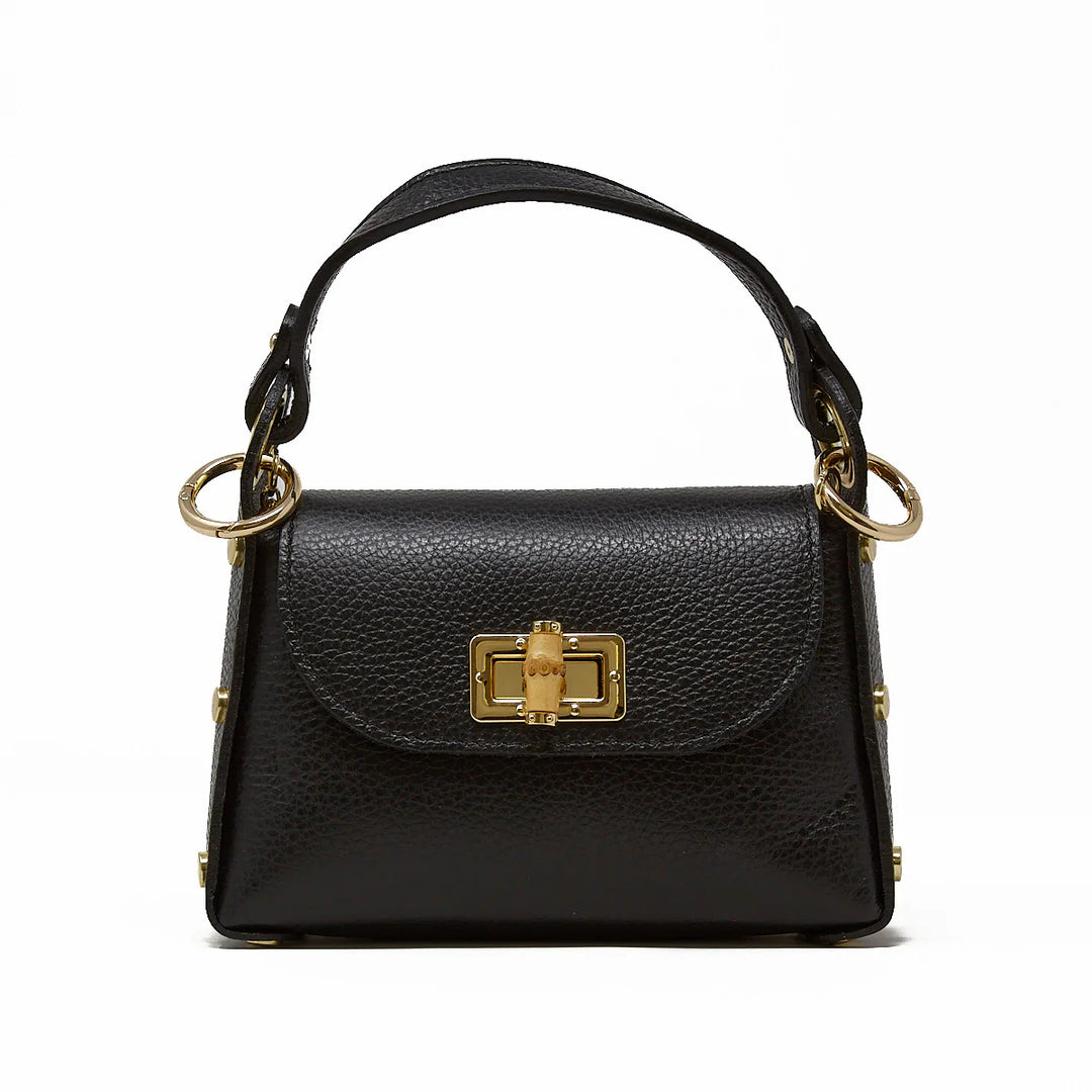 CROSSBODY BAG GENUINE ITALIAN LEATHER BAMBOO CLASP