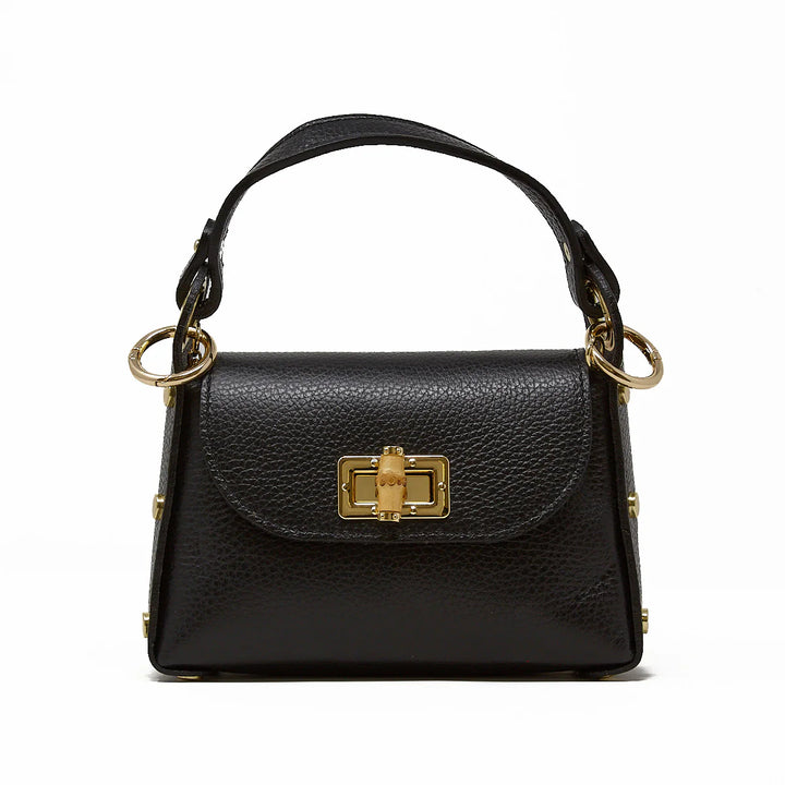 CROSSBODY BAG GENUINE ITALIAN LEATHER BAMBOO CLASP
