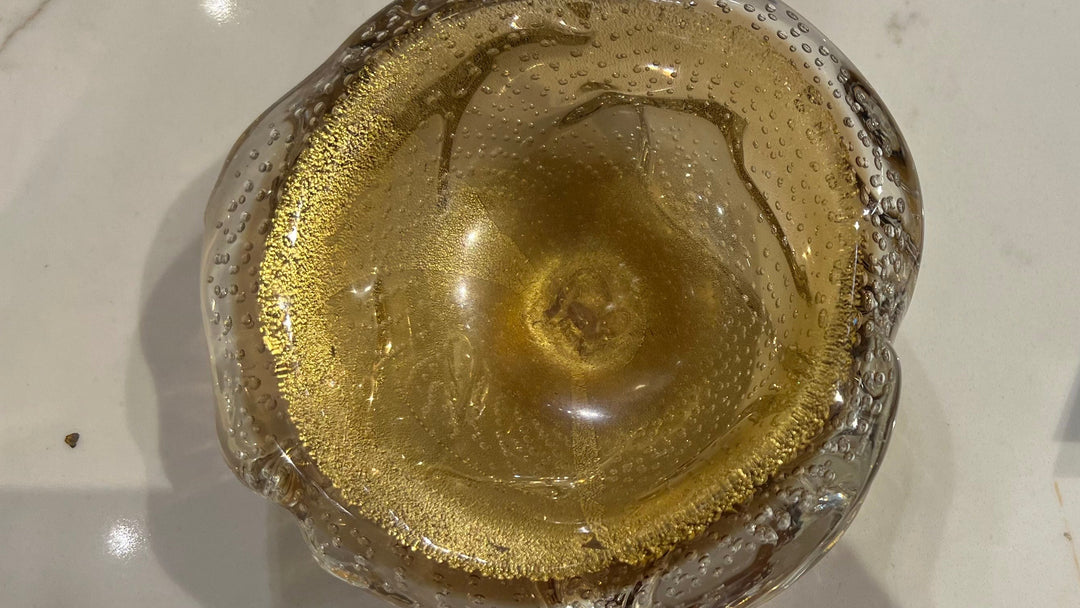 MURANO GLASS GOLD W/ CLEAR BUBBLED TRIM