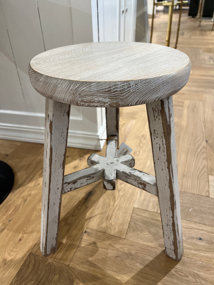 STOOL TABLE WHITE WASH ROUND #58109