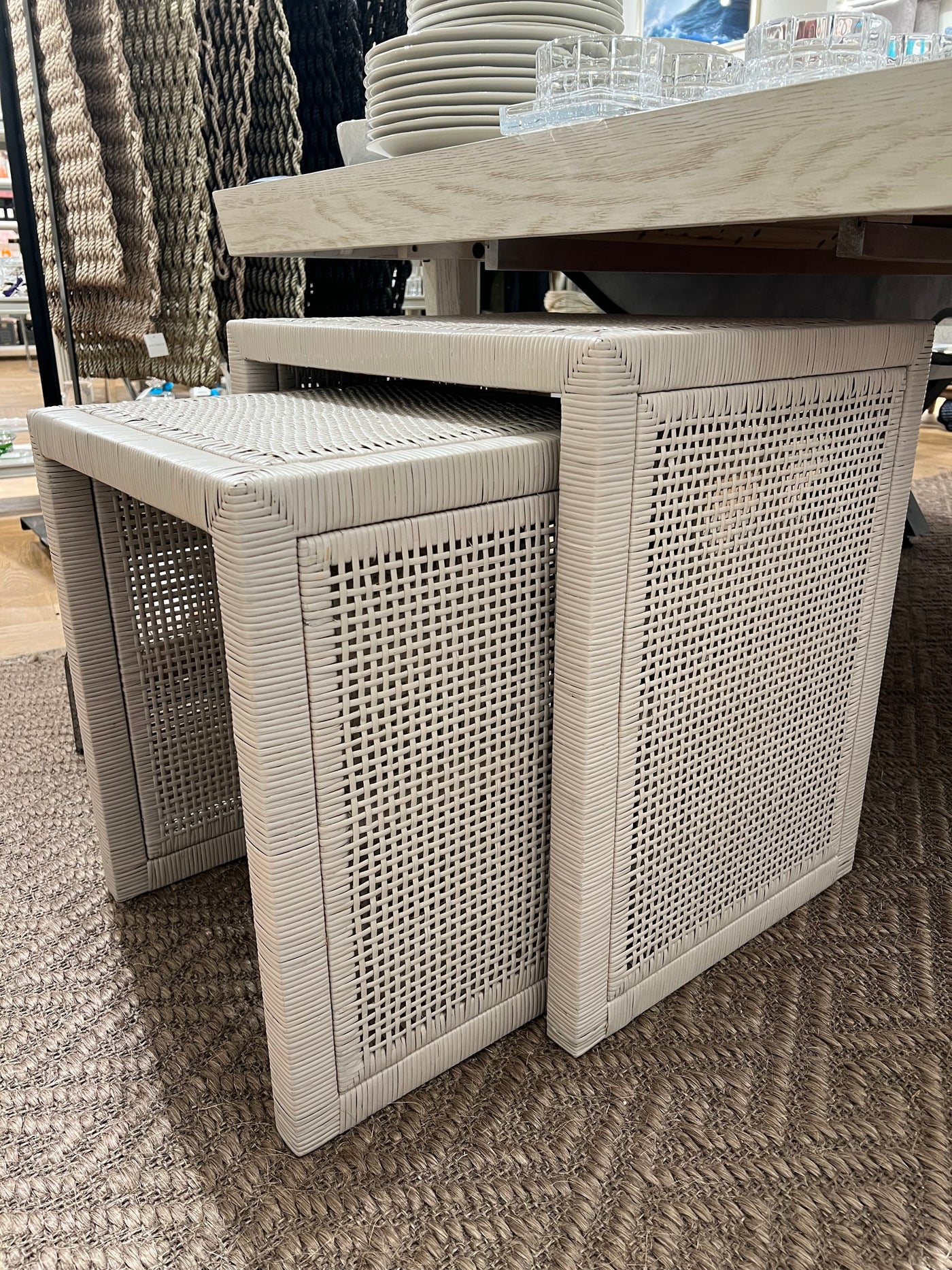 TABLES NESTING FRENCH GRAY RATTAN