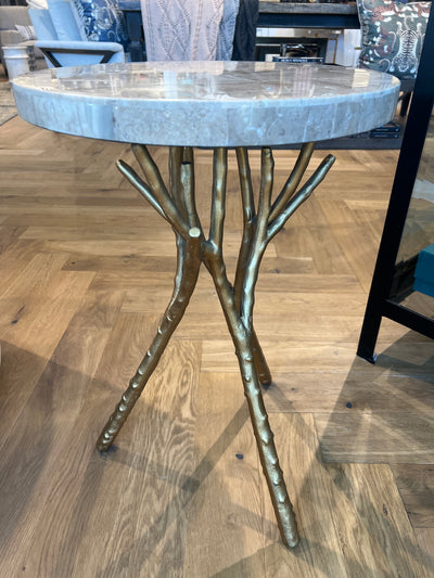 TABLE GOLD TWIG BASE GRAY MARBLE TOP