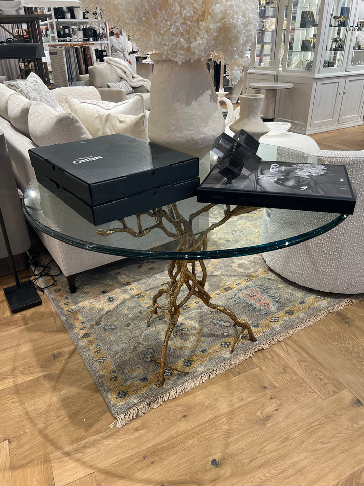 TABLE GLASS WITH TWISTED GOLD BRANCH #66244