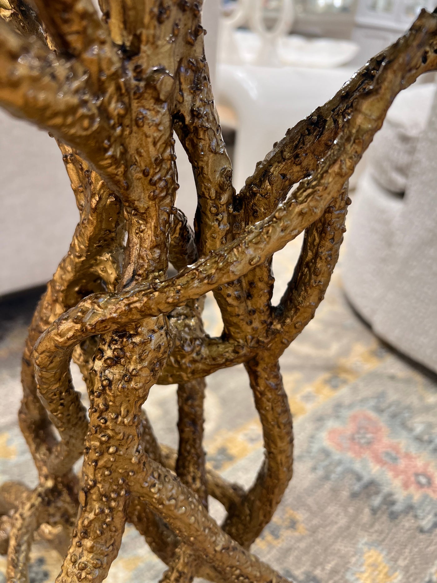 TABLE GLASS WITH TWISTED GOLD BRANCH