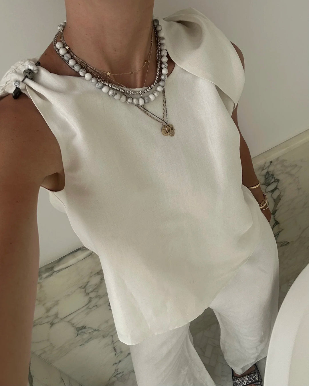 TOP FLEUR SILK LINEN SALT