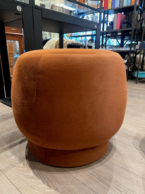 OTTOMAN RD UPH VELVET ORANGE RUST #78724