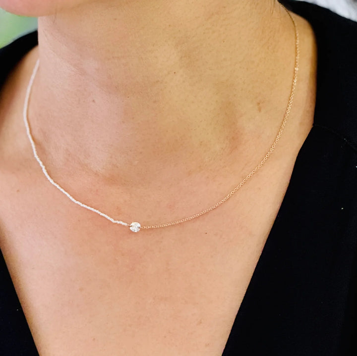 NECKLACE MINI LAB DIAMOND PENDANT HALF CHAIN 14K