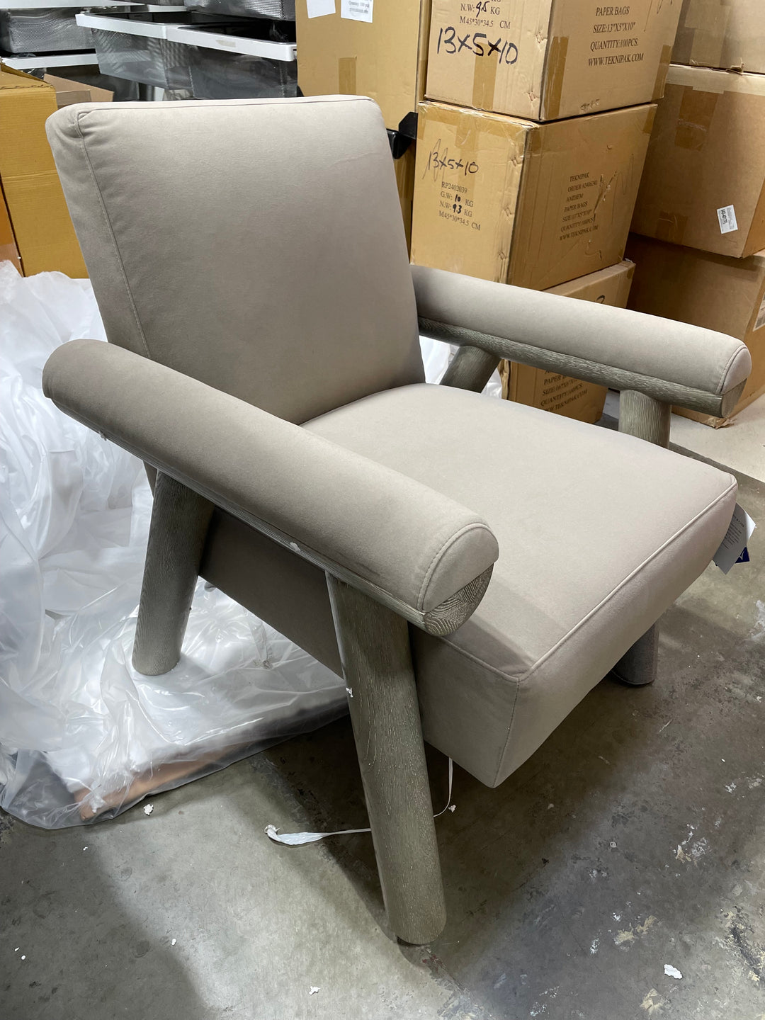 CHAIR TIGHT BACK & SEAT WOOD FRAME BEIGE