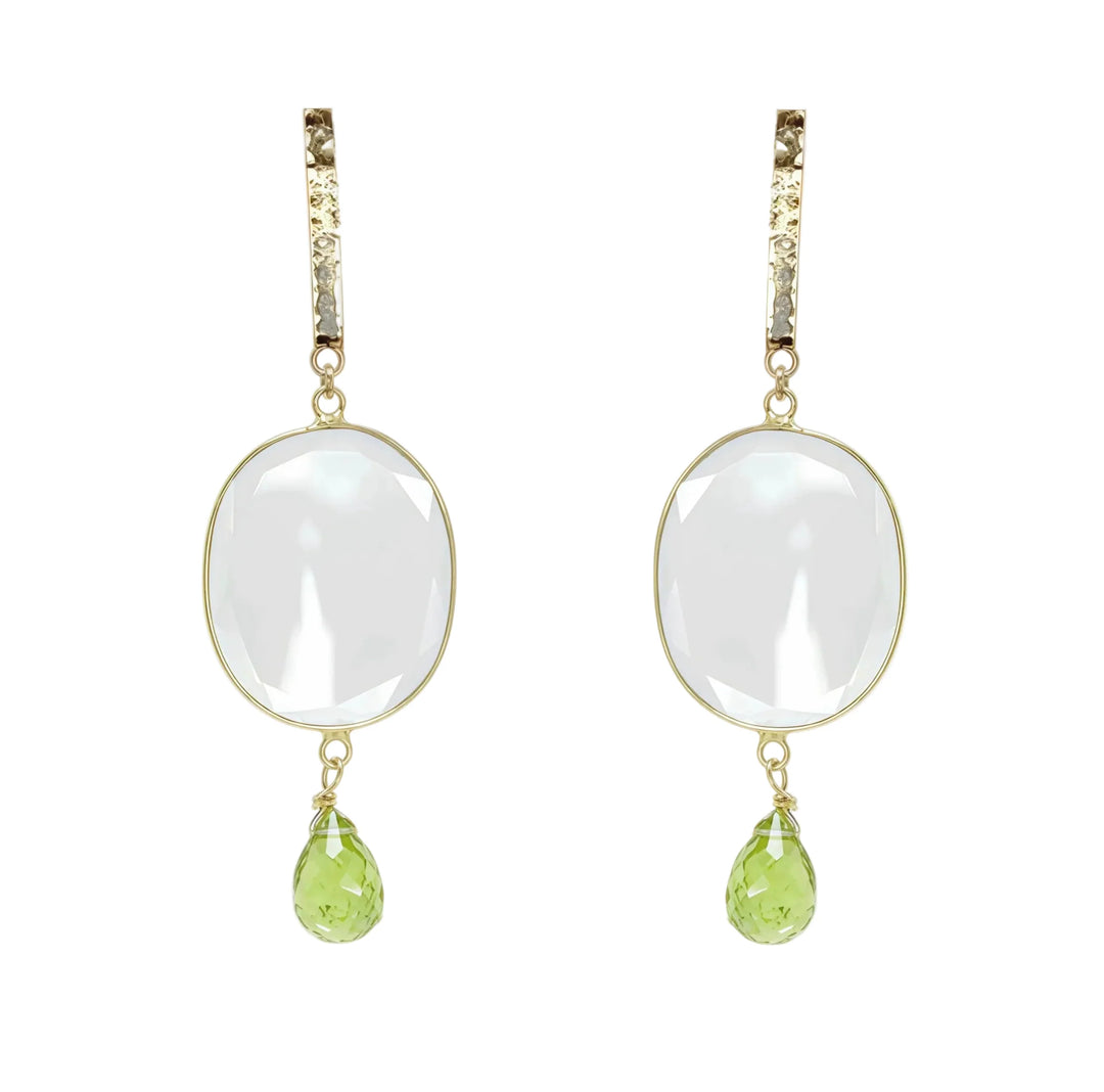 EARRINGS SLICE MOISSANITE PERIDOT DROP GOLD BAR
