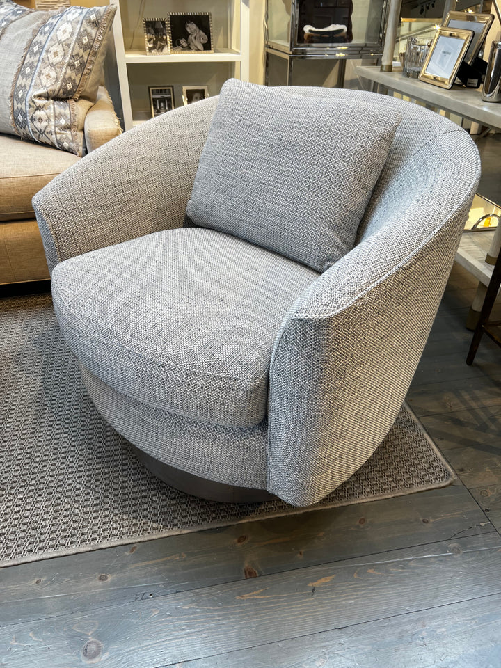 CHAIR SWIVEL ROUND WOOD BASE TWEED BLUE #71399