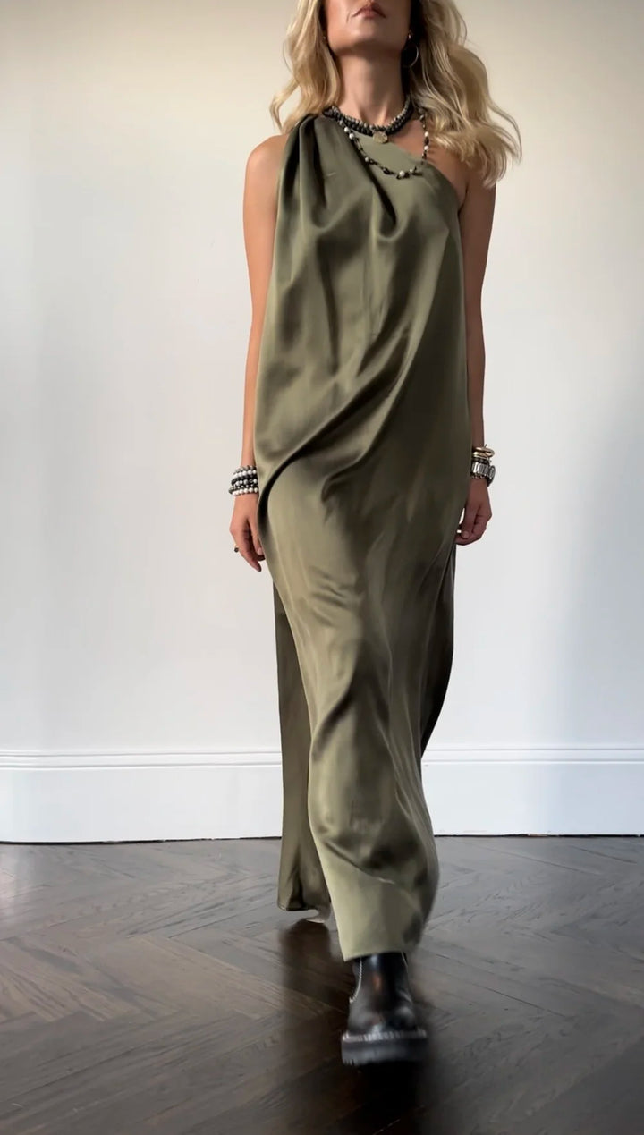 DRESS PAIX ONE SHOULDER TWISTED ARM OLIVE