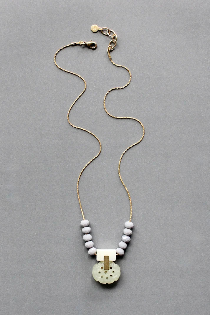 NECKLACE PENDANT LAVENDER & JADE