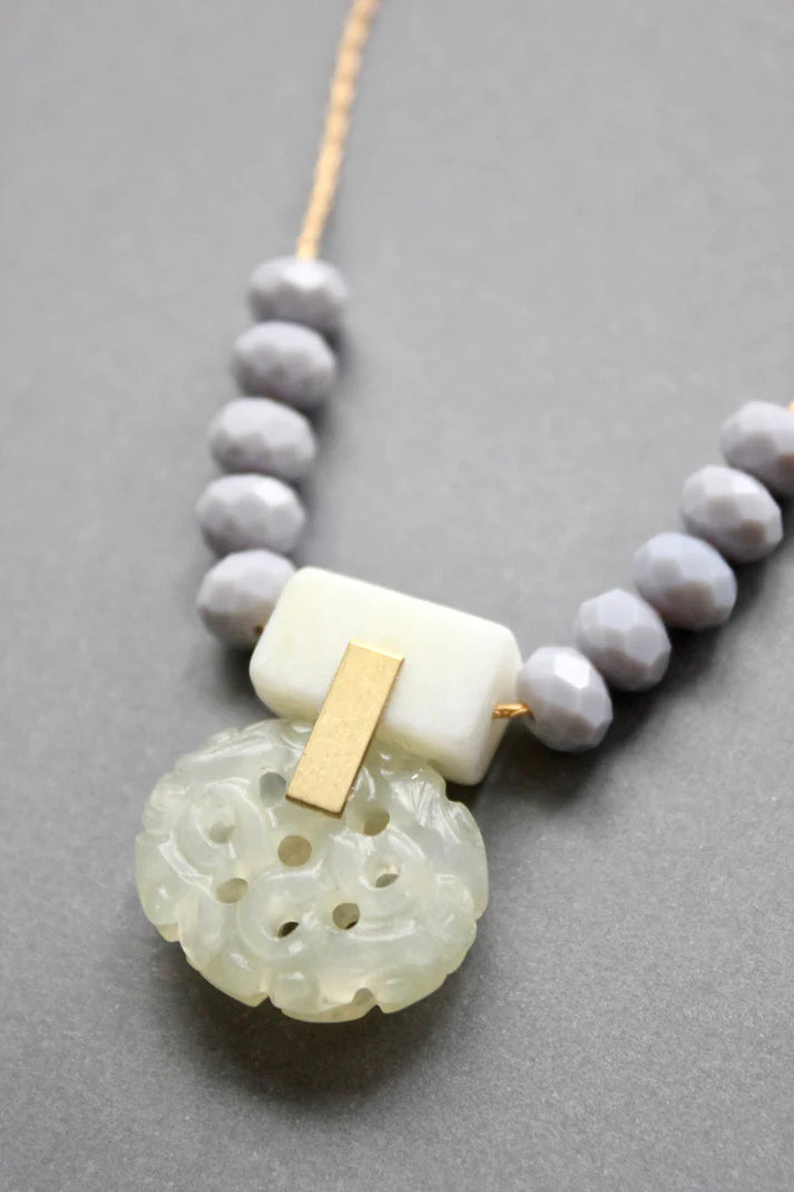 NECKLACE PENDANT LAVENDER & JADE